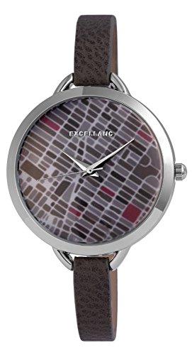 Modische Grau Braun Unique Stones Analog Metall Leder Armbanduhr Quarz Uhr