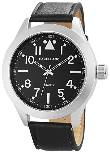 Modische XXL Schwarz Silber Analog Leder Armbanduhr Quarz Uhr