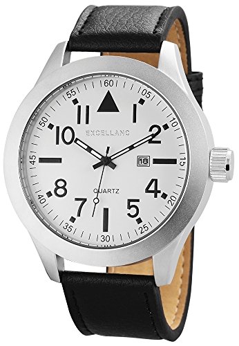 Modische XXL Weiss Schwarz Silber Analog Leder Datum Armbanduhr Quarz Uhr