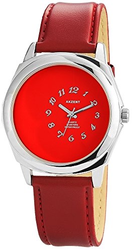 Modische Rot Silber Analog Leder Armbanduhr Quarz Uhr