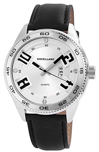 Modische Silber Weiss Schwarz Analog Metall Leder Datum Armbanduhr Quarz Uhr