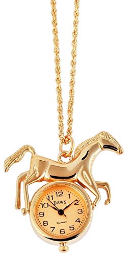Modische Kettenuhr Gold Pferd Analog Quarz Umhaengeuhr Horse