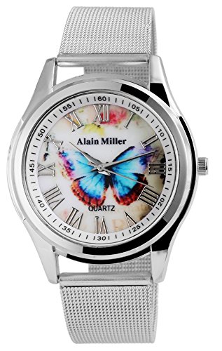 Modische Silber Schmetterling Analog Metall Meschband Armbanduhr Unisex Quarz Butterfly Modeuhr