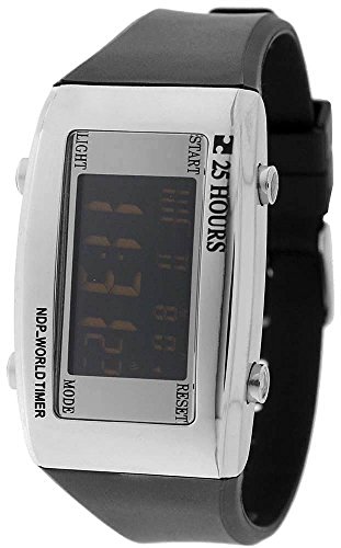 Sportliche Schwarz Silber Negativ Display Digital Weltzeit World Time Alarm Datum Silikon Armbanduhr