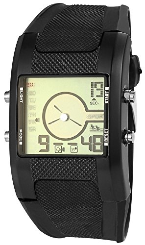 Sportliche Schwarz Analog Digital Alarm Chrono Datum Quarz Silikon Armbanduhr