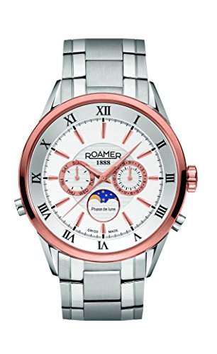 Roamer der Schweiz Superior Moonphase MenQuarz-Uhr mit weissem Zifferblatt Chronograph Anzeige und Silber-Edelstahl-Armband 508821 13 49 50