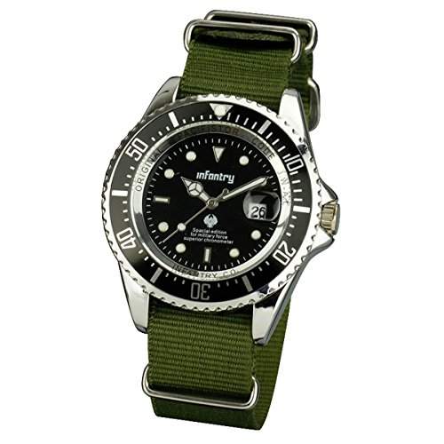 INFANTRY Herrenuhr Uhren Herren Armbanduhr Silber Quarz Uhr Analog Zeiger Nato 20mm Sportuhren
