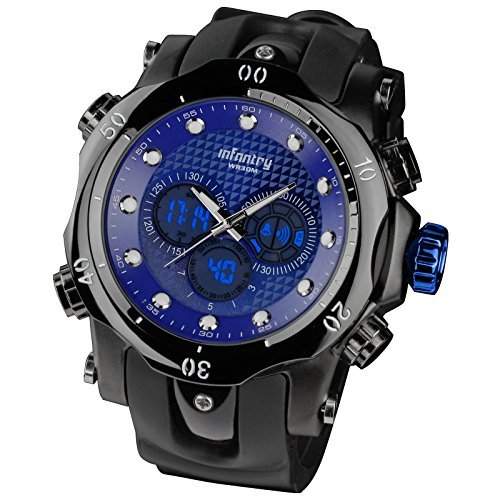 INFANTRY Herren-Uhr NEU Armbanduhr Analog Quarz Uhren Digital Chronograph Marine Blau Edelstahl Uhr Gummi Uhrenband