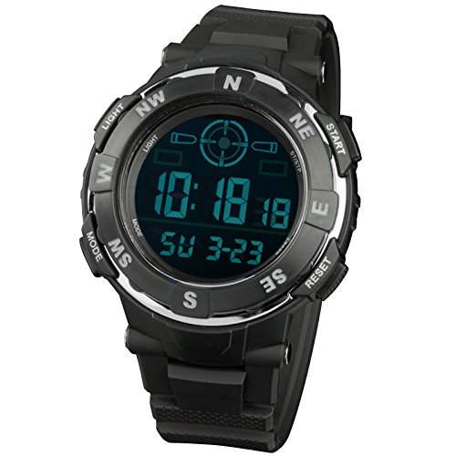 INFNATRY Herrenuhr Digital Armbanduhr LCD Licht Nachtsich Sportuhr Schwarz Rubber Armband Chrono Jungen Uhr