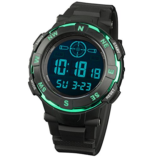 INFANTRY Herren LCD Digitales Quarzwerk Armbanduhr Gruen Militaer Uhren Modisch Gummi Armband Edelstahluhr