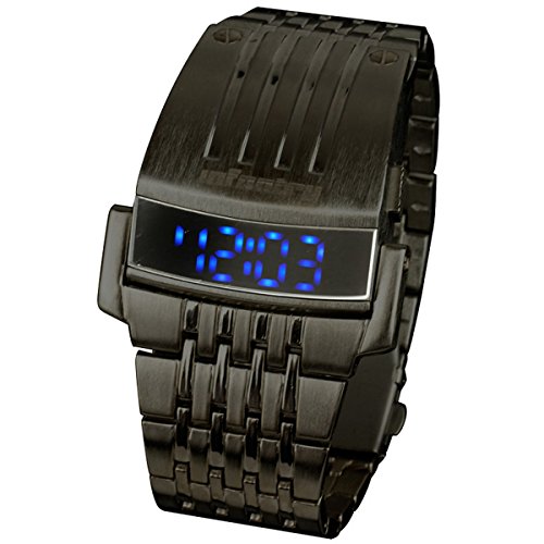 INFANTRY Herren Digitales Quarzwerk Armbanduhr LED Schwarz Edelstahluhr