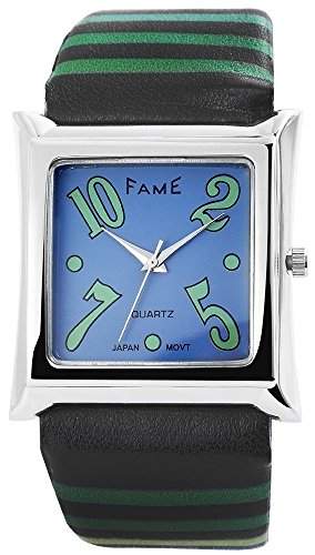 Fame Damen Analog Armbanduhr mit Quarzwerk 100323500054 und Metallgehaeuse mit Kunstlederarmband in mehrfarbig und Dornschliesse Ziffernblattfarbe blau Bandgesamtlaenge 22 cm Armbandbreite 29 mm