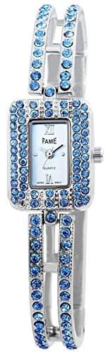 Fame Damen Analog Armbanduhr mit Quarzwerk 100423500044 und Metallgehaeuse mit Silberfarbigem Armband und Clipverschluss Ziffernblattfarbe blau Bandgesamtlaenge 17 cm Armbandbreite 10 mm