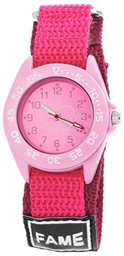Fame Damen Analog Armbanduhr mit Quarzwerk 120995500007 und Metallgehaeuse mit Textil Klettband Ziffernblattfarbe Pink Bandgesamtlaenge 17 cm Armbandbreite 21 mm