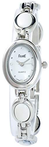 Fame Damenuhr Weiss Silber Analog Metall Armbanduhr Quarz Perlen Mode Uhr
