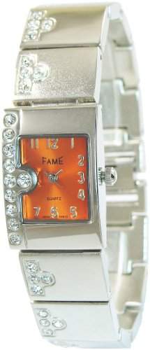 Fame Damenuhr Orange Silber Analog Metall Armbanduhr Strass Mode Quarz