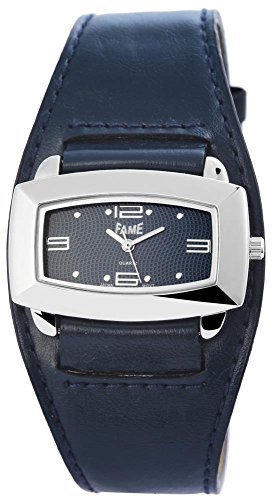 Fame Armbanduhr mit Lederimitationsarmband Blau Silberfarben