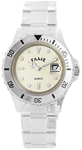 Fame Unisex mit Quarzwerk 100887500010 und Hochwertiges Kunststoffarmband mit Faltschliesse Ziffernblattfarbe Creme Bandgesamtlaenge 20 cm Armbandbreite 20 mm