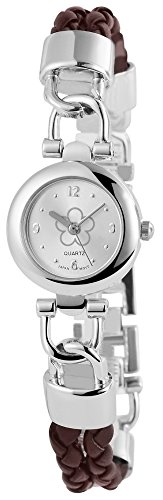 Modische Silber Braun Blume Analog Metall Leder Armbanduhr Mode Uhr