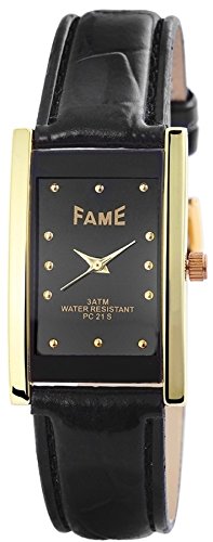 Modische Slim Fame Armbanduhr Leder in Farbe Schwarz Gold
