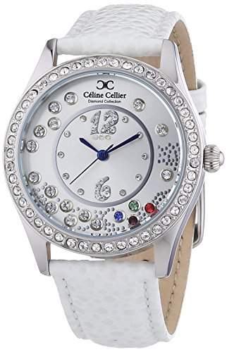 Céline Cellier Damen-Armbanduhr Analog Quarz Edelstahl Leder Diamanten - CC13G28