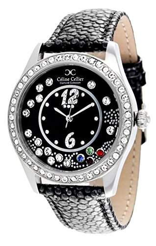 Céline Cellier Damen-Armbanduhr Analog Quarz Edelstahl Leder Diamanten - CC13G28B