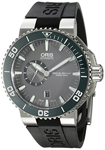 Oris Herren Aquis Swiss Automatik Edelstahl und Gummi Casual Uhr Farbe Schwarz Modell 74376734137rs
