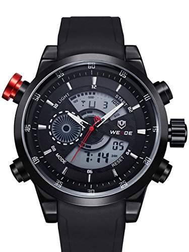 Alienwork DualTime Analog-Digital Armbanduhr Chronograph LCD Uhr Multi-funktion schwarz Polyurethan OSWH-3401-B-3