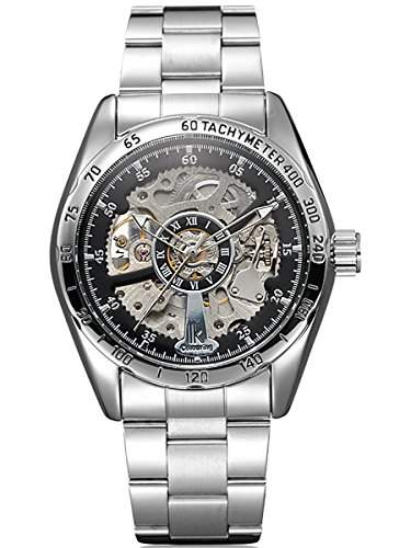 Alienwork IK mechanische Automatik Armbanduhr Skelett Automatikuhr Uhr schwarz silber Edelstahl 98176G-01