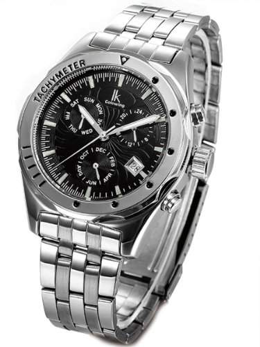 Alienwork IK mechanische Automatik Armbanduhr Multi-funktion Automatikuhr Uhr schwarz silber Edelstahl 98181G-02
