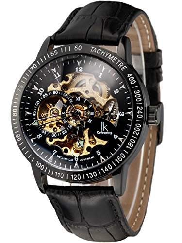 Alienwork IK mechanische Automatik Armbanduhr schwarz Leder 98226-17
