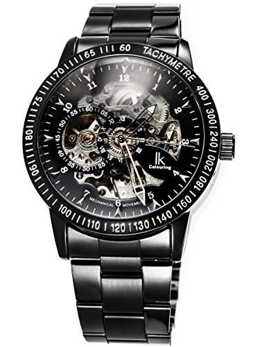 Alienwork IK mechanische Automatik Armbanduhr Skelett Automatikuhr Uhr schwarz Edelstahl 98226G-A