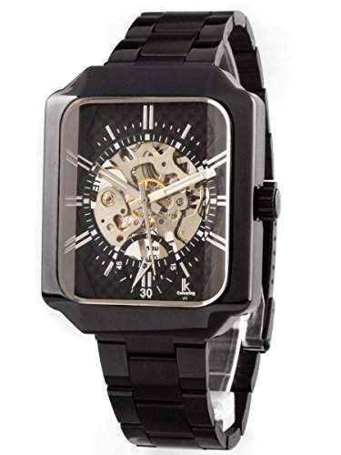Alienwork IK Handaufzug mechanische Armbanduhr Skelett Uhr schwarz Metall 98250G3-A