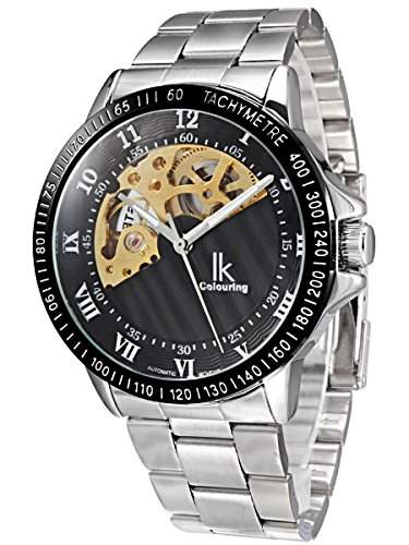 Alienwork IK mechanische Automatik Armbanduhr Skelett Automatikuhr Uhr schwarz silber Edelstahl 98254G-01