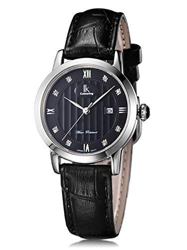 Alienwork 10ATM Quarz Armbanduhr Saphirglas Quarzuhr Uhr elegant modisch schwarz Leder 98452-01