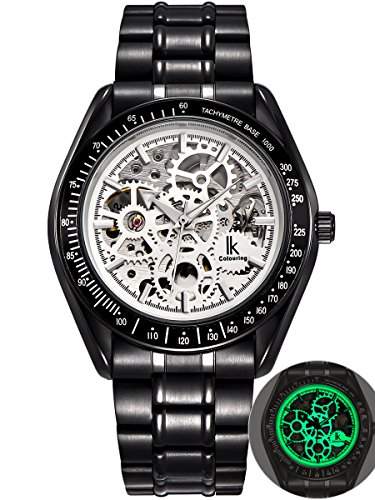Alienwork IK Lumineux mechanische Automatik Armbanduhr Skelett Automatikuhr Uhr Leuchtzifferblatt weiss schwarz Metall 98545G-S-02