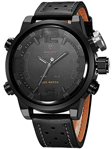 Alienwork LED Analog XXL Oversized Uhr Multi funktion grau schwarz Leder OS WH 5210 B 7