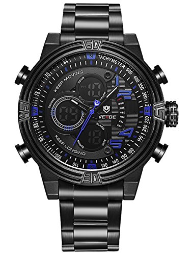 Alienwork Analog Chronograph LCD Uhr Multi funktion blau schwarz Metall WD WH 5209 B 4