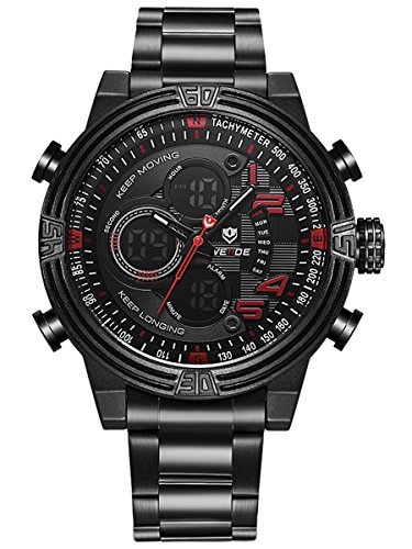 Alienwork Analog Chronograph LCD Uhr Multi funktion rot schwarz Metall WD WH 5209 B 5