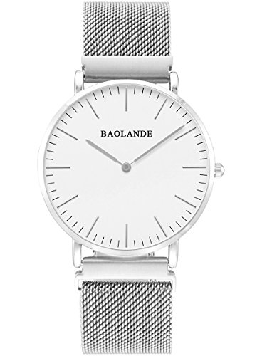 Alienwork Classic St Mawes elegant Quarzuhr Uhr Einzigartige Magnet Verschluss Milanaise Armband weiss silber Metall U04813G 01