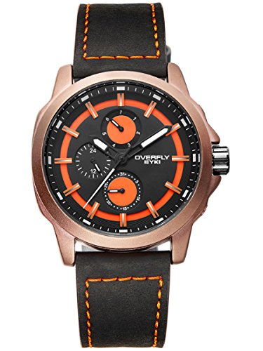 Alienwork Multi funktion Quarzuhr Uhr sport Modernes orange schwarz Leder YH EOV3059L 02