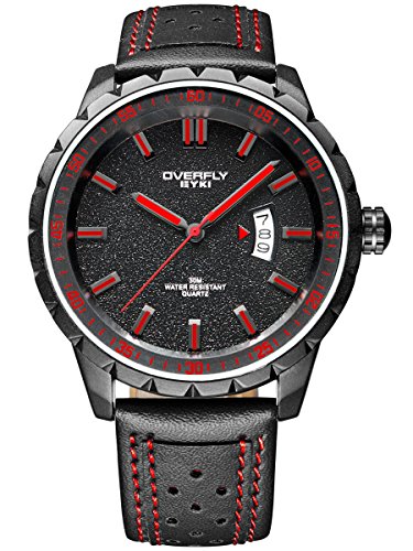 Alienwork Multi funktion Quarzuhr Uhr sport Modernes rot schwarz Leder YH EOV3060L 03