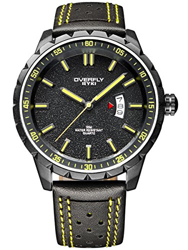 Alienwork Multi funktion Quarzuhr Uhr sport Modernes gelb schwarz Leder YH EOV3060L 04