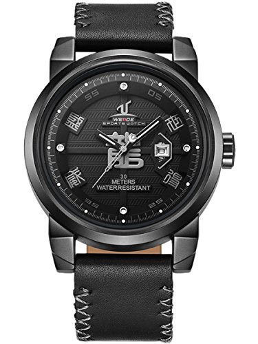 Alienwork XXL Oversized Quarzuhr Uhr sport grau schwarz Leder OS UV1509 B 7