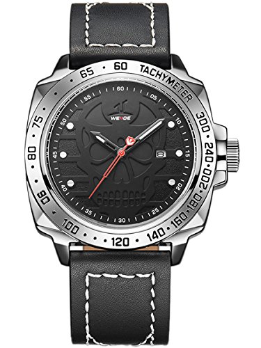 Alienwork XXL Oversized Quarzuhr Uhr sport schwarz Leder OS UV1510 1