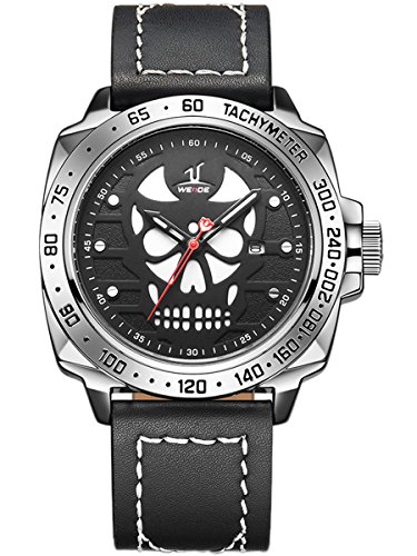 Alienwork XXL Oversized Quarzuhr Uhr sport weiss schwarz Leder OS UV1510 2