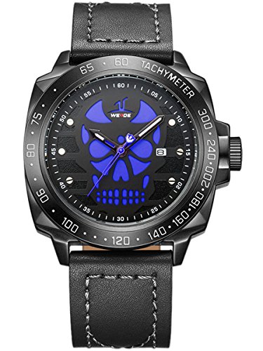 Alienwork XXL Oversized Quarzuhr Uhr sport blau schwarz Leder OS UV1510 B 4