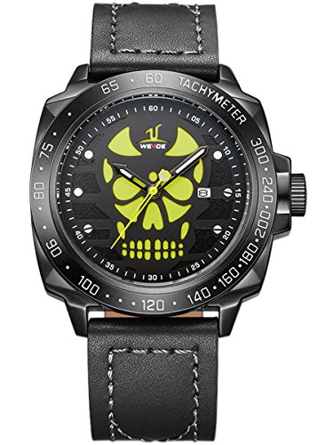 Alienwork XXL Oversized Quarzuhr Uhr sport gelb schwarz Leder OS UV1510 B 6