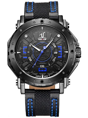 Alienwork XXL Oversized Quarzuhr Uhr sport blau schwarz Leder WD UV1601 B 3