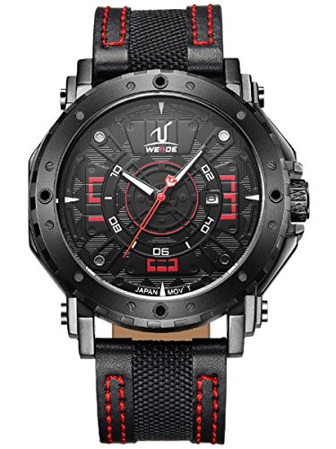 Alienwork XXL Oversized Quarzuhr Uhr sport rot schwarz Leder WD UV1601 B 4